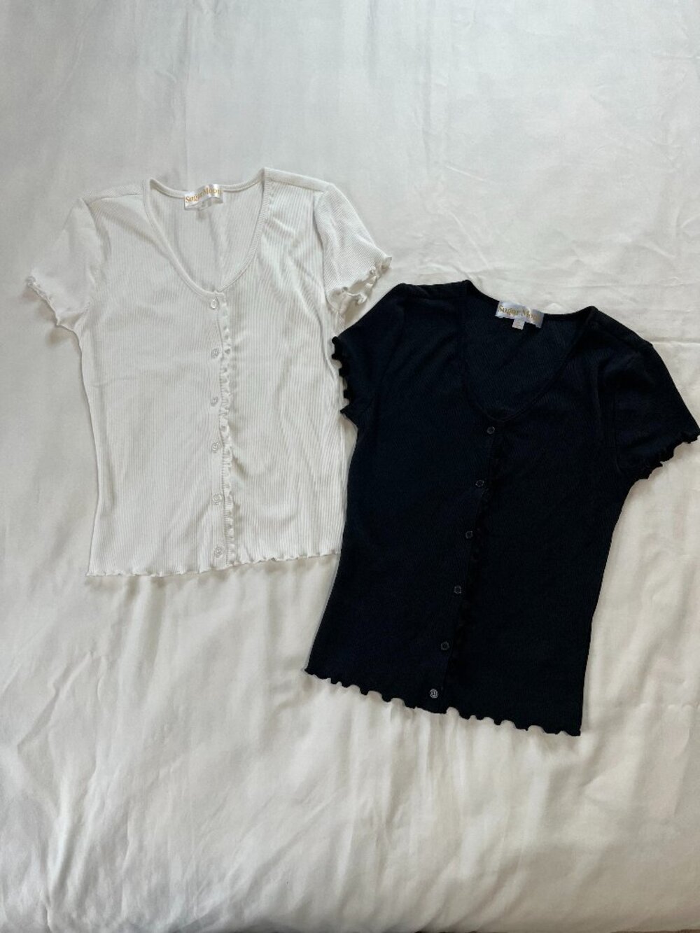 Sugar Moon Black and White Button Up Baby Tee (Set of 2) | Size M